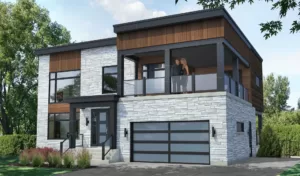 Plan de cottage avec garage double et toit plat