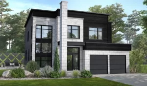 Plan de maison à étages avec garage double à droite