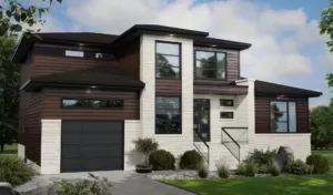 Plan de maison contemporain avec garage à gauche et logement intergénération