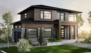 Plan de cottage avec garage double latéral