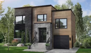 Plan de cottage moderne avec garage et toit plat