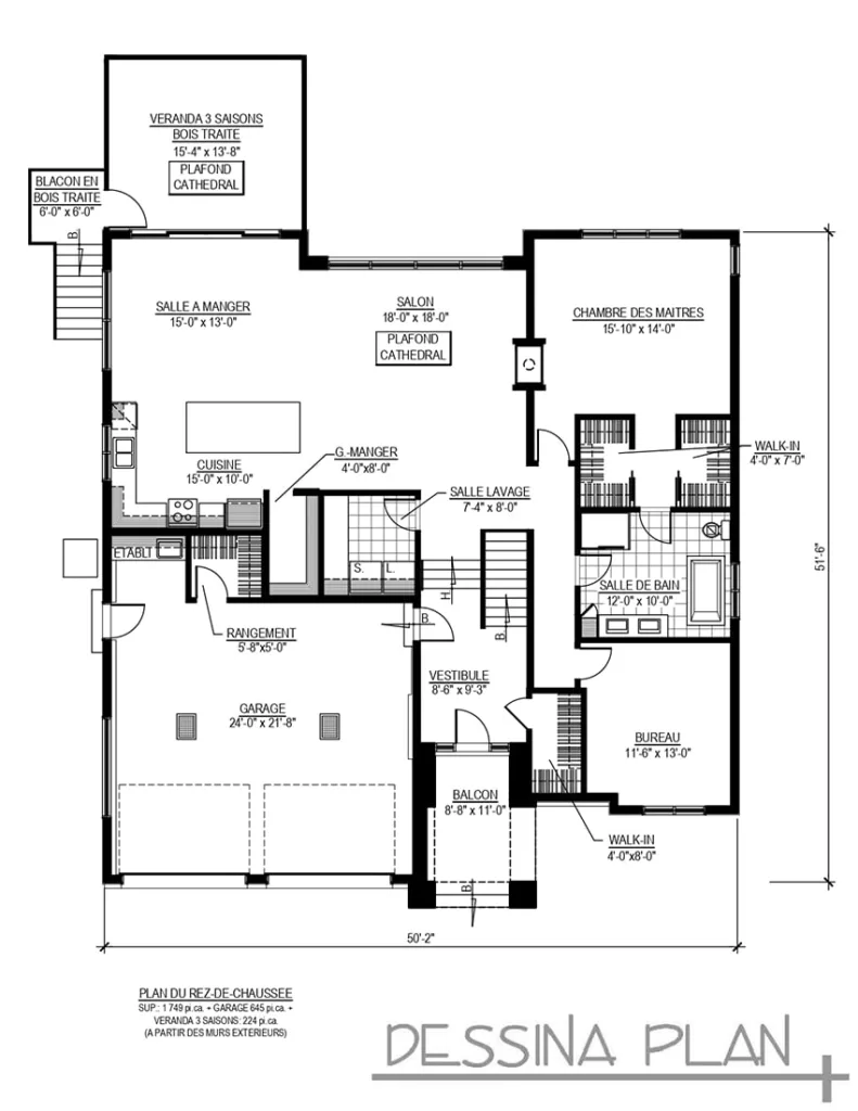 Plan de maison bungalow
