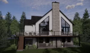 Plan de chalet avec terrasse et rez-de-jardin