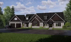 Plan de maison champêtre avec garage double à gauche