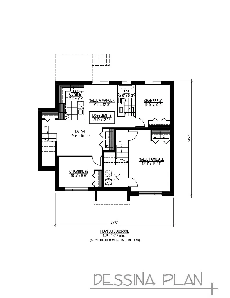 Plan de maison avec bachelor - sous-sol